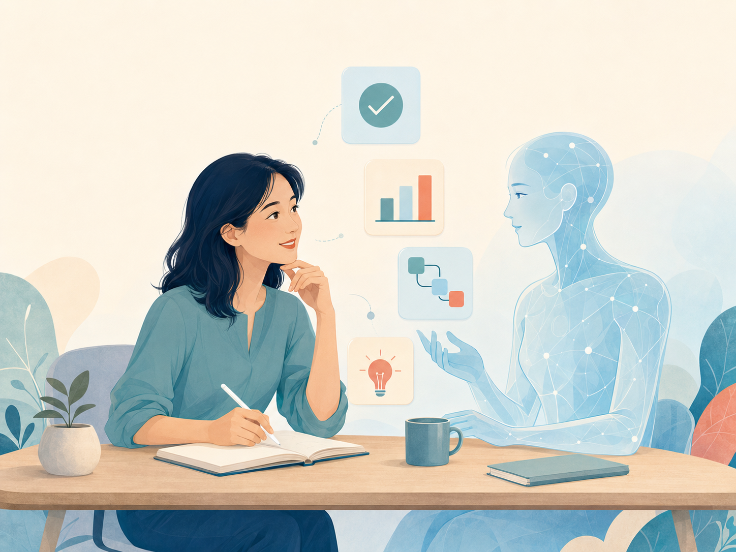 一位工作者與 AI 共同分析工作流程